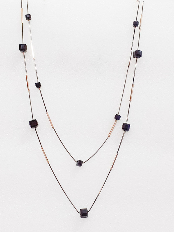 cutieans Cutieans Thin Golden 2 layered Chain necklace adorned with Crystal conical stones. Silver, Crystal Layered