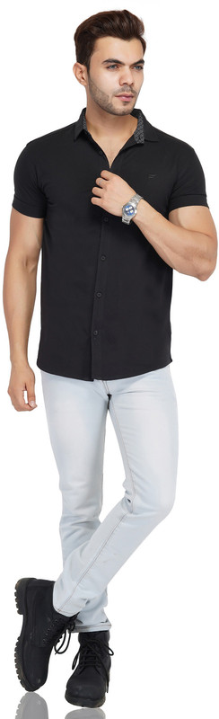 am2pm Men Solid Casual Black Shirt