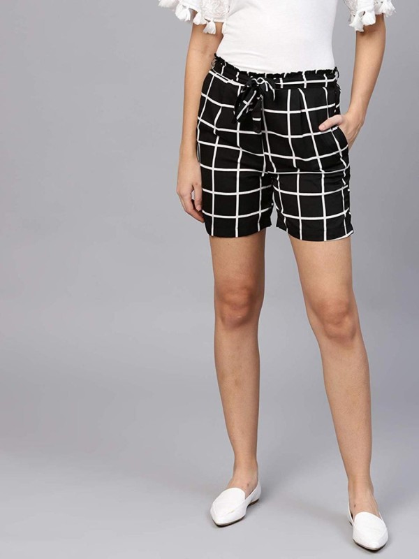 My Swag Checkered Women Black Regular Shorts