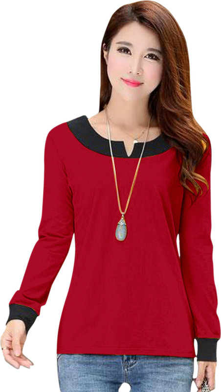 khyati Party Full Sleeve Solid Women Red Top