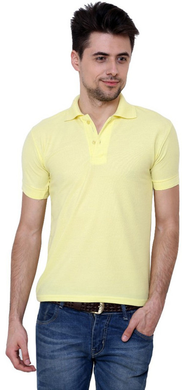 mgrandbear Solid Men Polo Neck Yellow T-Shirt