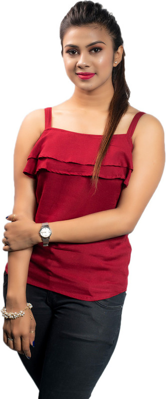 alish enterprise Party No Sleeve Solid Women Maroon Top