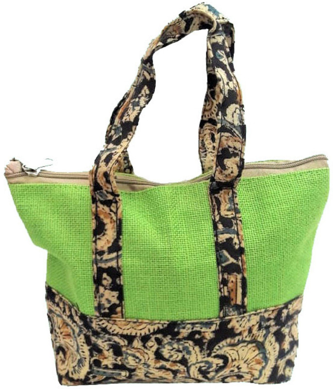 Eco stripes Kalamkari Jute Style Bag Multipurpose Bag(Light Green, 4 L)