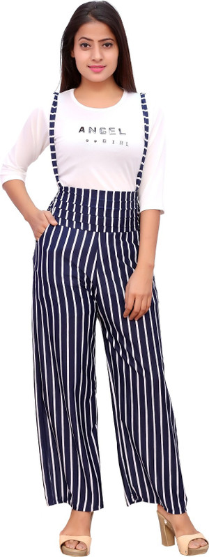 oriex Dungaree For Girls Striped Polycotton(Blue, Pack of 1)