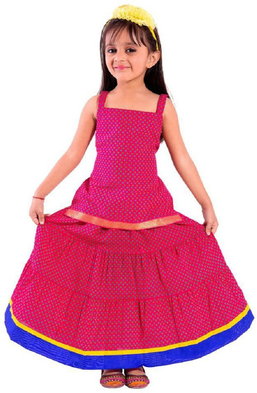 kurtiskirts Baby Girls Lehenga Choli Ethnic Wear Printed Lehenga Choli(Pink, Pack of 1)