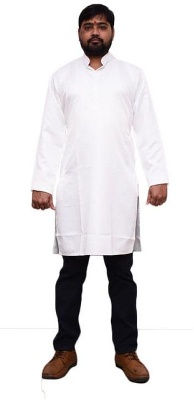 aruati Men's Solid A-line Kurta(White)