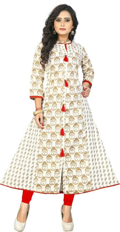 promise siri Women's Aztec A-line Kurta(White)