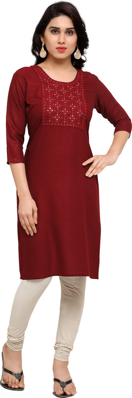 promise siri Women Embroidered A-line Kurta(Maroon)