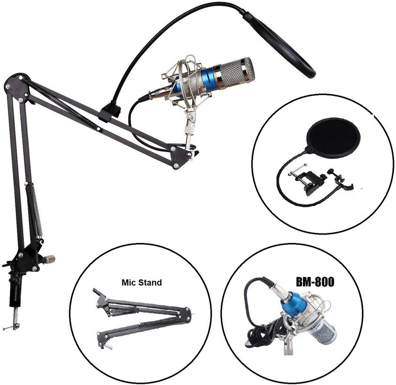 Techtest Professional Microphone BM-800 with Mic Stand And Pop Filter Heavy Duty Suspension Scissor Arm and , Recordings, Broadcasting, Singing Upgraded Adjustable with Shock Mount Clip Holder Microphones Condenser Sound YouTube, Gaming Recording Studio Broadcasting ( Metal Stand NB-35 + Microphone 