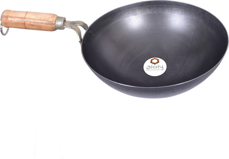 akky Wooden Handle Kadai 10 inch Kadhai 25.4 cm(Iron)