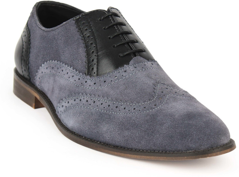 crushwild hush leather shoe Lace Up For Men(Grey)