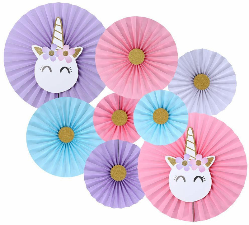 krishvi dreamz Unicorn Party Hanging Paper Fans Decoration Set(Pink, Purple, Blue)