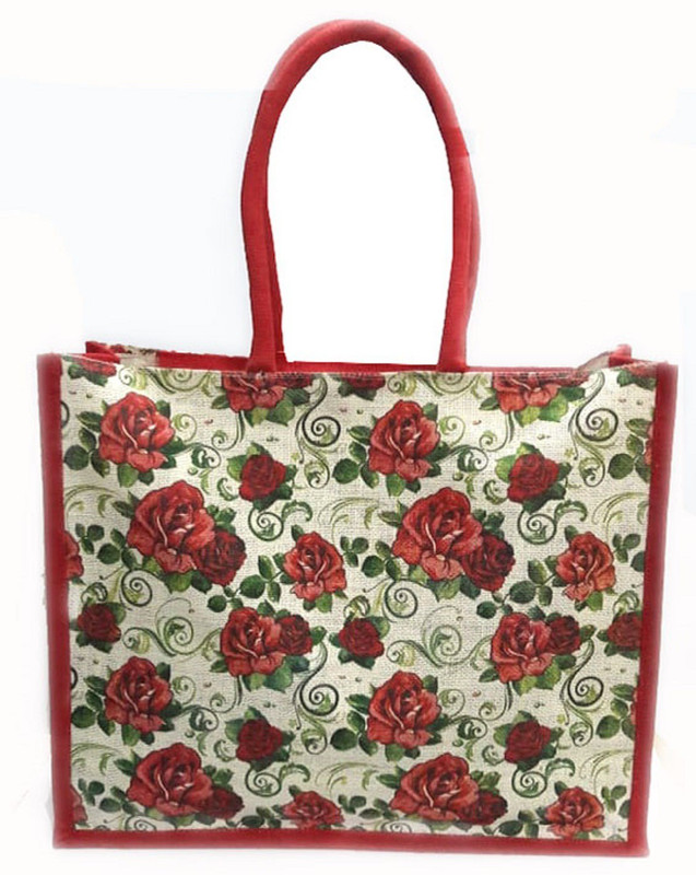 eco stripes Jute Big Rose Bag Waterproof Multipurpose Bag(Multicolor, Red, 12 L)