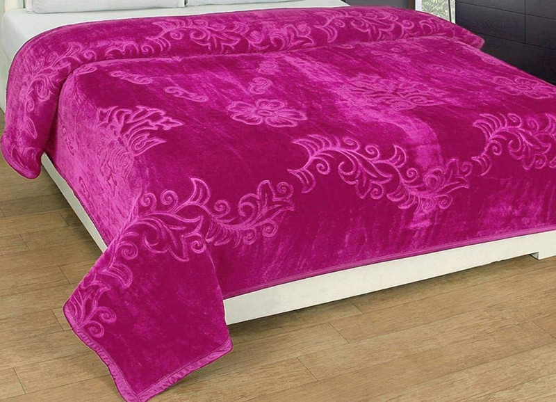 mature Floral Double Mink Blanket(Microfiber, Pink)