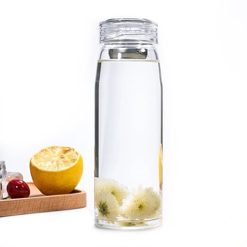 dtox bottle Minimalist Detox Borosilicate Glass Water Bottle, 350ml, Stainless Steel Filter 350 ml Bottle(Pack of 1, Clear)