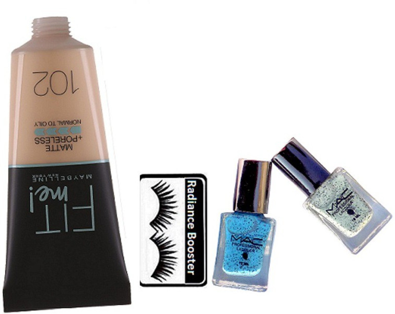 radiance booster Eyelashes , Fit Me Foundation , Mac Nail Paint (Pack Of 2)(4 Items in the set)