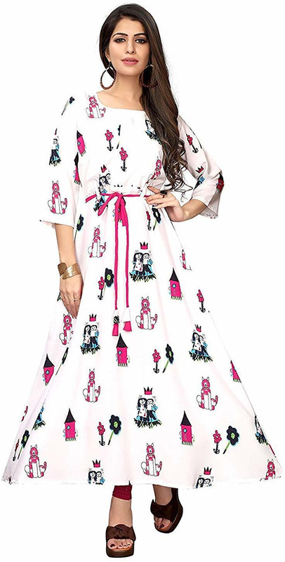 vyani creation Casual Block Print Women Kurti(White)