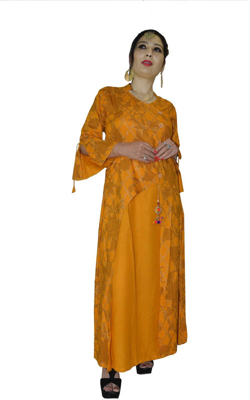 shrinarayan Wedding Floral Print Women Kurti(Yellow)