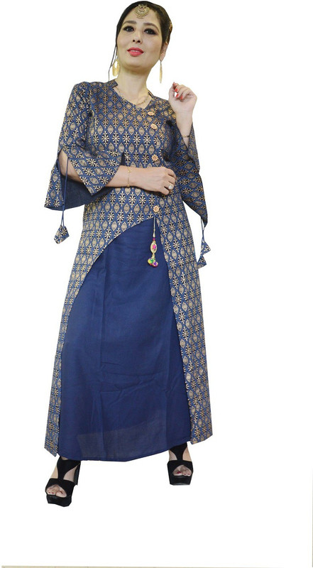shrinarayan Wedding Floral Print Women Kurti(Blue)