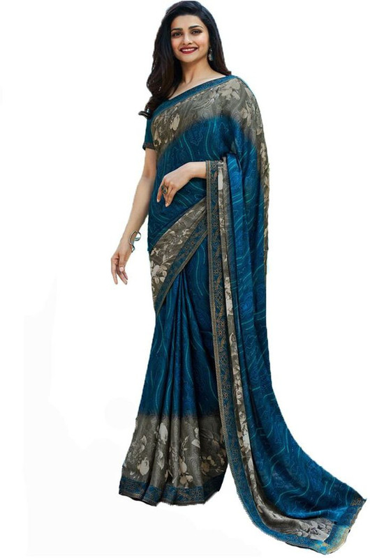 vency creation Printed Daily Wear Georgette Saree(Blue)
