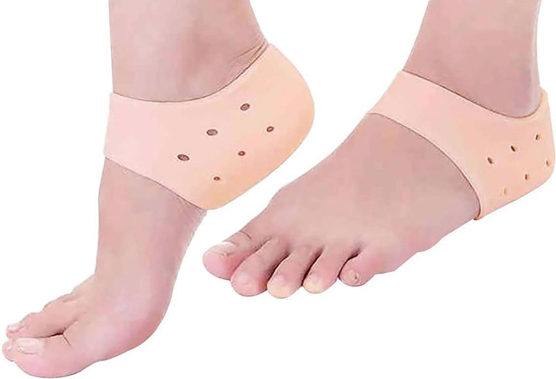 4tens Silicone Gel Heel Pad Socks For Pain Relief, Dry, Hard or Cracked Heels Heel Support(White)