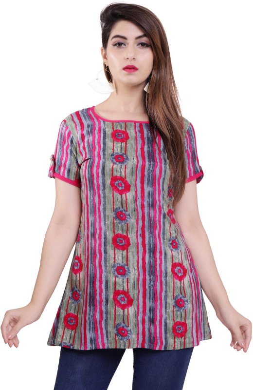 Gujari Casual Regular Sleeve Printed Women Multicolor Top