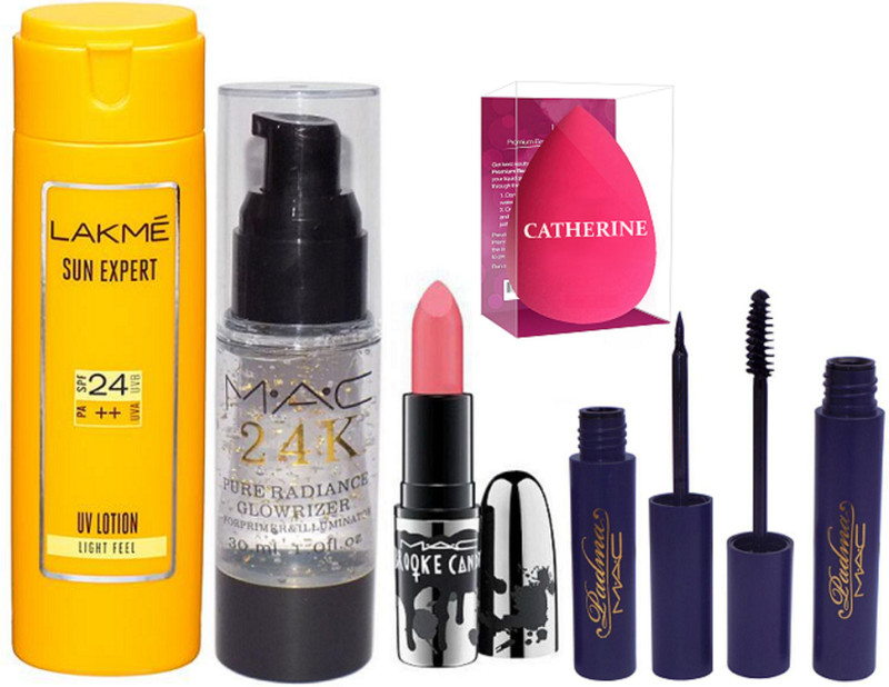catherine sponge puff, Mac 24k pure radiance primer, padma eyeliner and mascara(6 Items in the set)