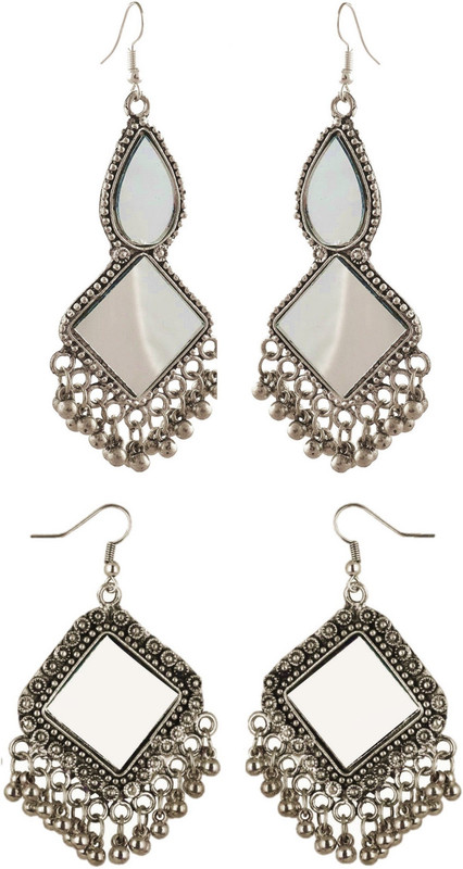 wujo Afghani Boho Vintage Oxidised German Silver Tribal Hoop Dangler Alloy Chandbali Earring