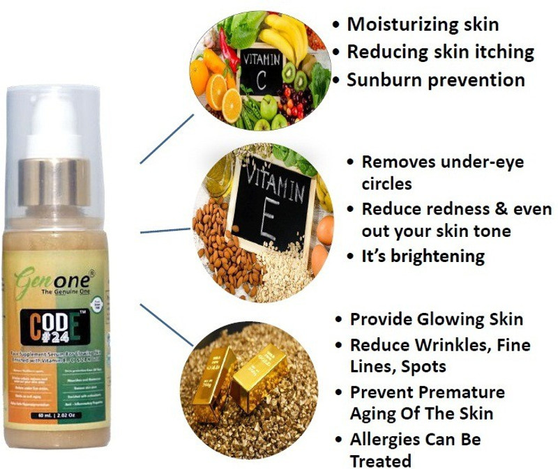 genone Code 24 Vitamin C Face Serum with Vitamin E and 24K Gold(60 ml)