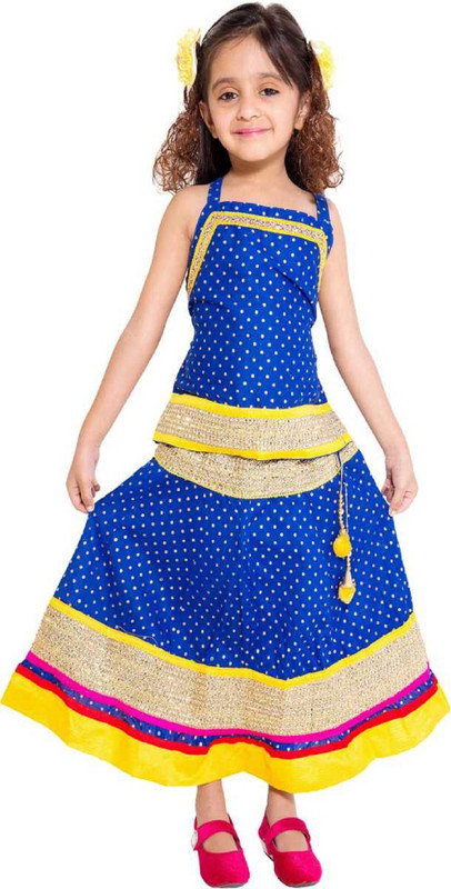 kurtiskirts Baby Girls Lehenga Choli Fusion Wear, Ethnic Wear, Party Wear, Western Wear Printed Lehenga Choli(Blue, Pack of 1)