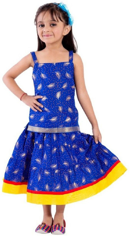 kurtiskirts Baby Girls Lehenga Choli Ethnic Wear Printed Lehenga Choli(Blue, Pack of 1)