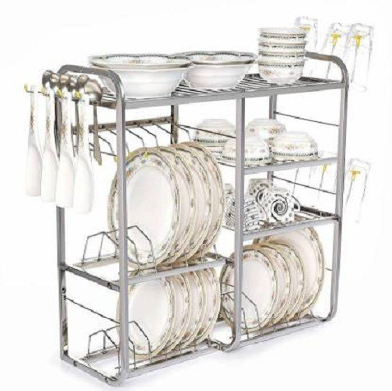 foxxking 24x24 Inches Wall Mount Kitchen Dish Rack Plate Cutlery Stand Stainless Steel Kitchen Rack(Silver, Steel)