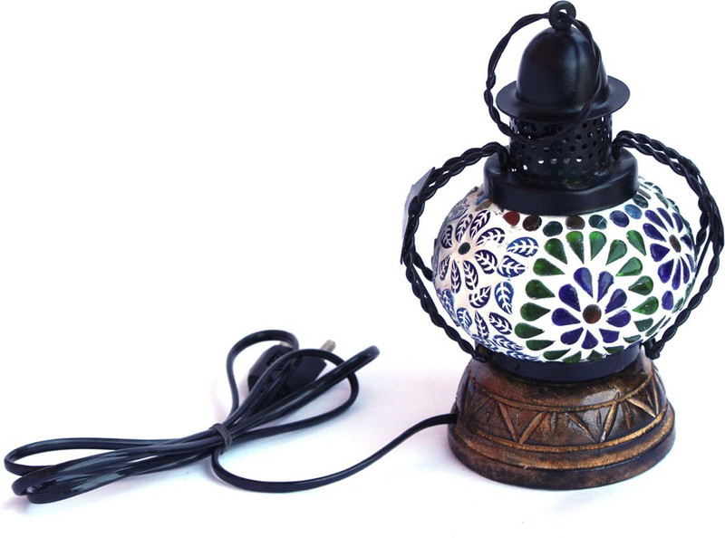 umar handicrafts uh2120015 Multicolor, White Iron, Wooden, Glass Table Lantern(19.05 cm X 11.43 cm, Pack of 3)