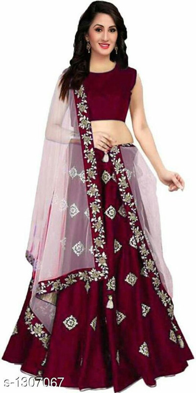 janvifashionflower Embroidered Semi Stitched Lehenga, Choli and Dupatta Set(Maroon)