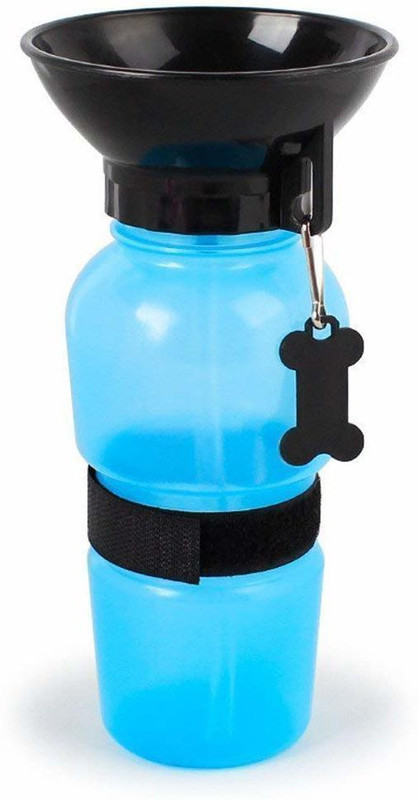 MOHAK Outdoor / Indoor Water Bottle Cum Bowl Cum Water Feeder cum Dispenser With Wrist Strap for Dog / Cat / Puppy / Kitten (Blue) Round Plastic Pet Bowl & Bottle Classic Plastic Pet Bottle(200 ml Blue)