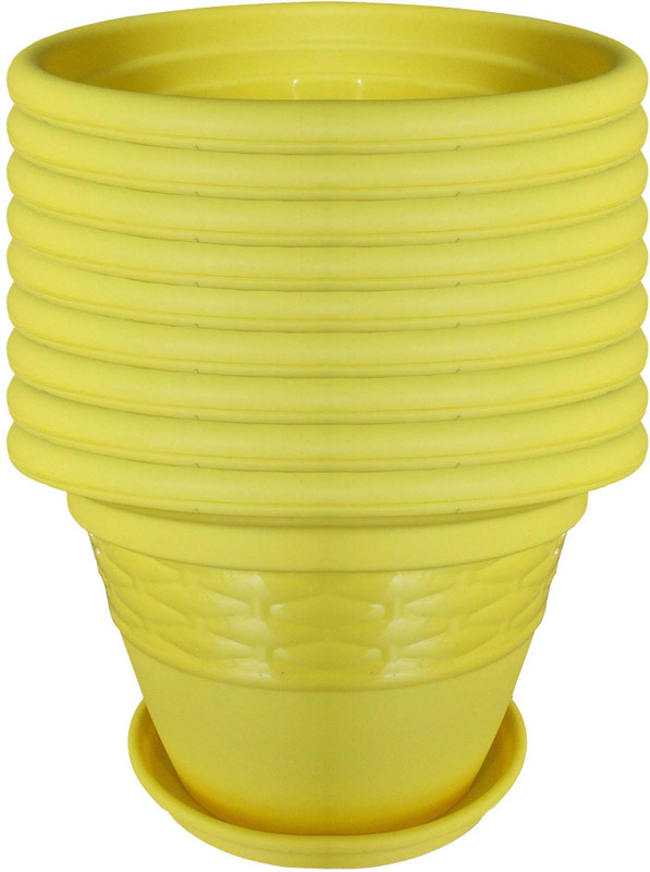 siti plast Heavy Duty Plastic Garden Planters With Bottom Tray Plant Container(Plastic, External Height - 19 cm)