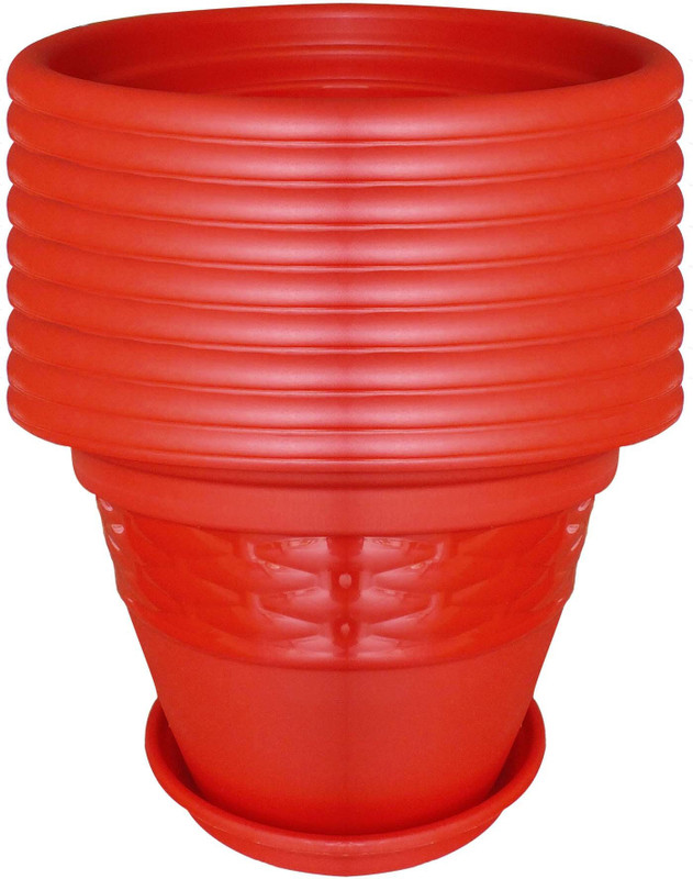 siti plast Heavy Duty Plastic Garden Planters With Bottom Tray Plant Container(Plastic, External Height - 19 cm)