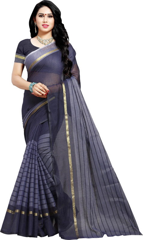 sarngin boutique Striped Guntur Polycotton Saree(Dark Blue)