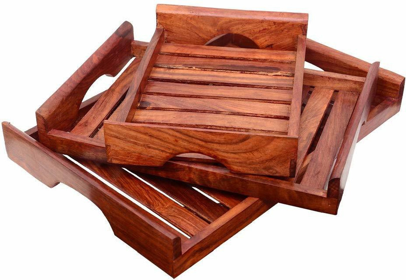 wood city handicrafts Wooden Serving Tray Set Tray Serving Set(Pack of 3)