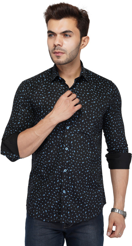 am2pm Men Printed Casual Black Shirt