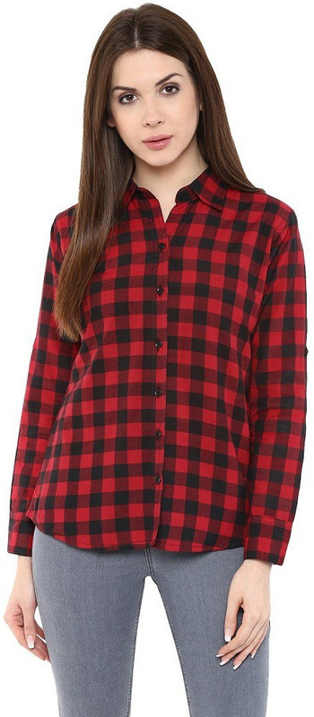 lufaa Women Checkered Casual Red Shirt