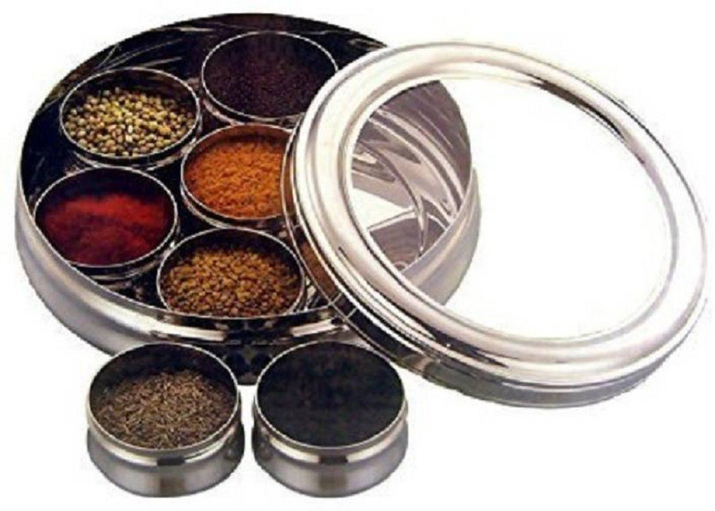 upalabdh Stainless Steel Masala Dabba Kitchen Spice Container  - 1000 ml Steel Spice Container, Utility Box(Pack of 9, Silver)