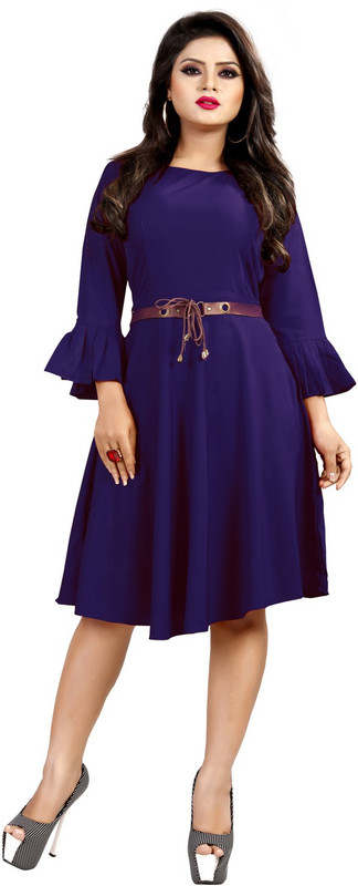 harikrishna ent Women Fit and Flare Blue Dress