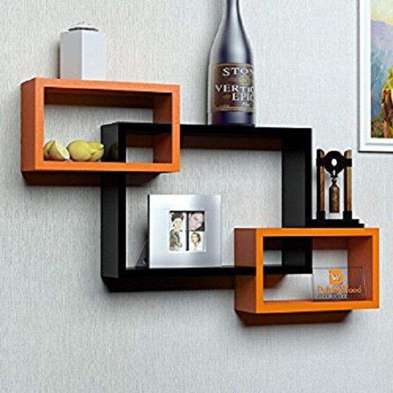 ayan mart ATTACH INTERCONECTED WALL SHELF MDF (Medium Density Fiber) Wall Shelf(Number of Shelves - 3, Brown, Orange)