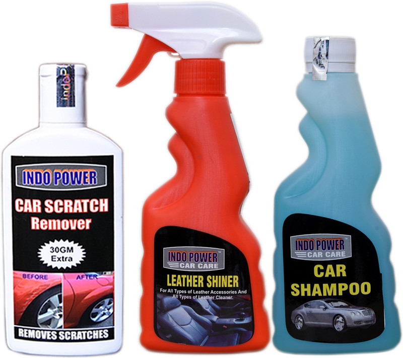 indopower LEATHER SHINER SPRAY 250ml+CAR SHAMPOO 250ml+ scratch remover 100gm. Combo
