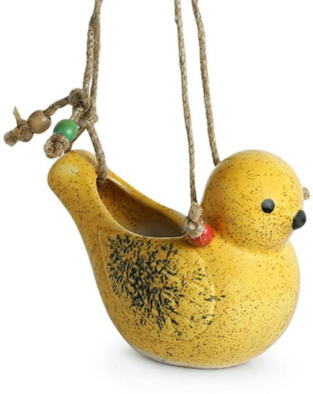 brightshop Handmade Ceramic Yellow Hanging Bird Planter Ceramic Vase(15 inch, Yellow)