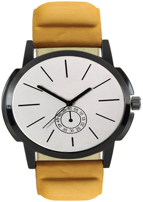 radheex 409-HO plan white dial leather brown strap amazing analog mens and boys Analog Watch  - For Men