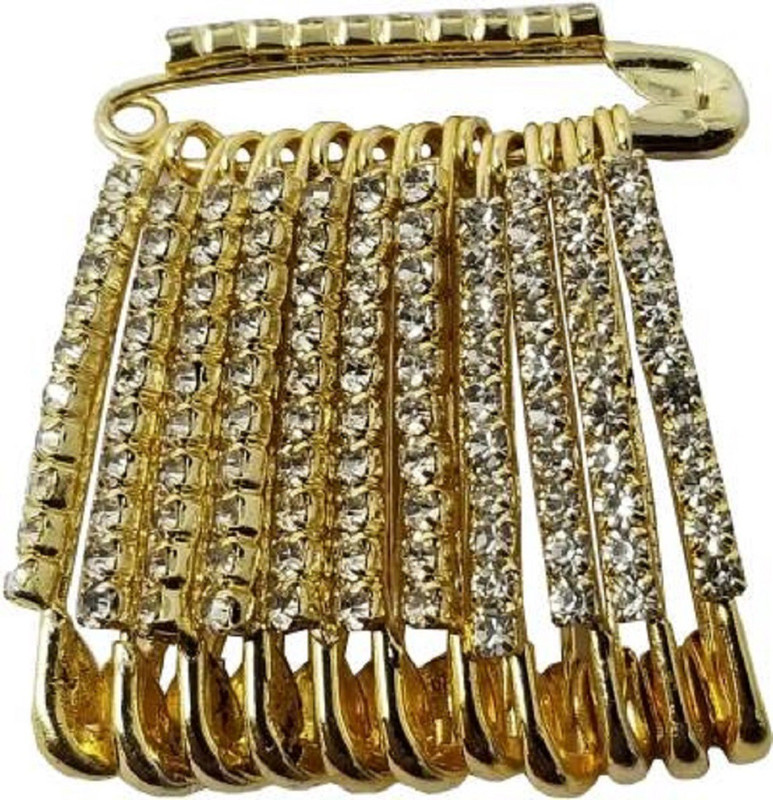 gulzar distributers Safety Pin Rhinestones Premiun Look Saree Lock Pins 3.8cm Golden Brooch(Gold)