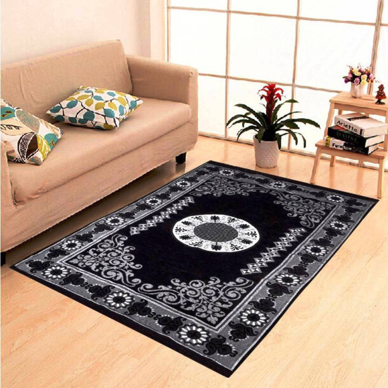 g decor Black Chenille Carpet(153 cm  X 214 cm)