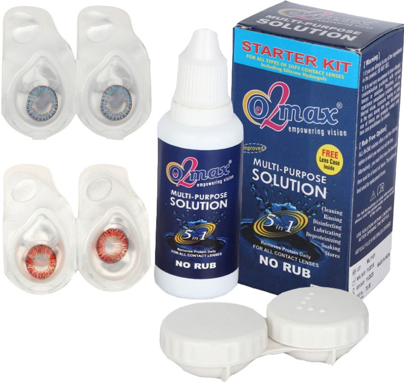 o2max Color contact lens - Zero (Plano) power (2 pairs pack) - Deep Blue & Red Chilli Weekly(0, Colored Contact Lenses, Pack of 2)
